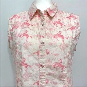 Wrangler Y2K Snap Front Sleeveless Cotton Vest Pink Cowboys Rodeo Horses M